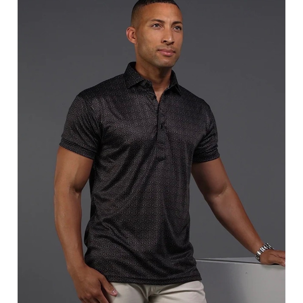 Collars & Co Mens Size 2XL Dress Collar Polo Black White Desert Sky Print NEW